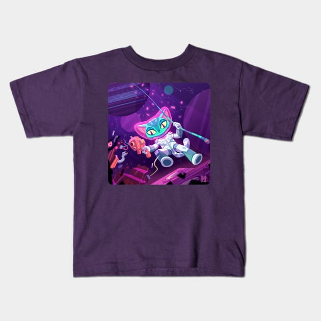 Space cat Kids T-Shirt by Arkel88